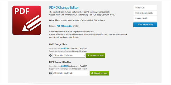 「pdf-xchange-editor」ダウンロード画面