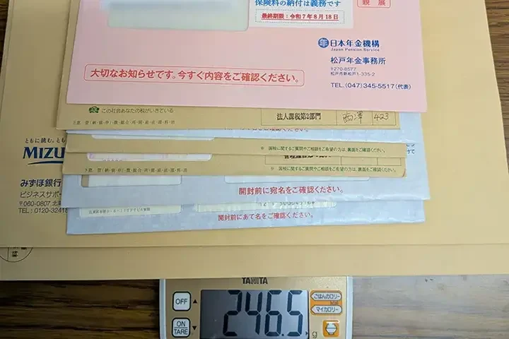 郵便物約250グラム分(200~250gの転送用郵便物比較用) 郵便物約250グラム分(200~250gの転送用郵便物比較用)